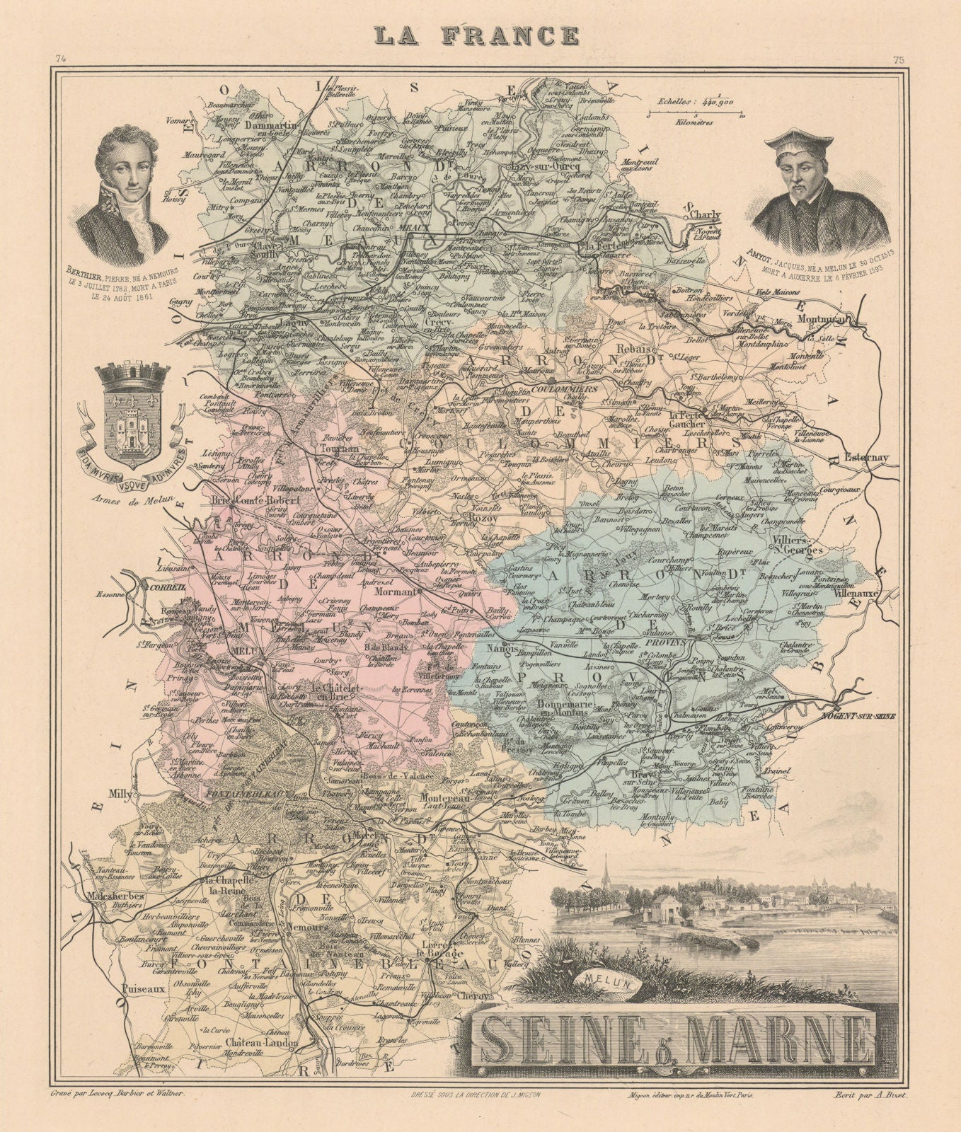 Seine-et-Marne département. Melun vignette. Vuillemin 1890 old antique map